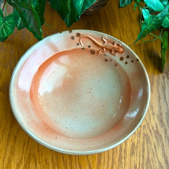 3D Gecko Lizard Studio Art Pottery Stoneware Bowl 8.5” Artist Signed Dyer - Picture 2 of 12